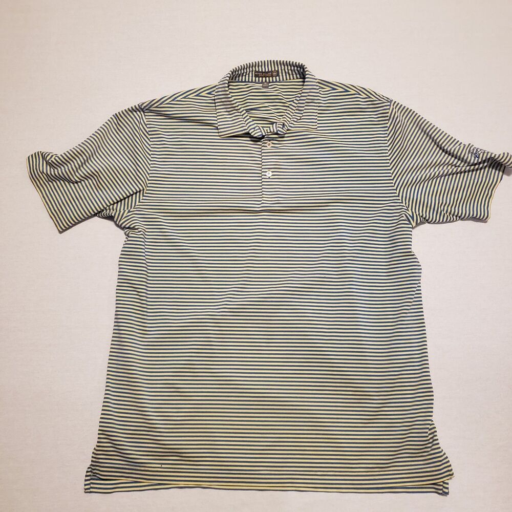 Peter Millar Summer Comfort Blue Yellow Striped Men's Polo Shirt Sz XL